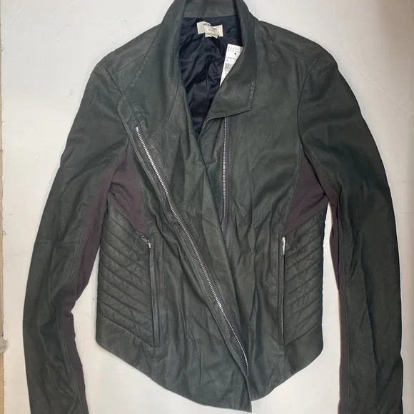 Helmut Lang New York Black Paper Leather Moto Jacket From Barney’s Large Coat